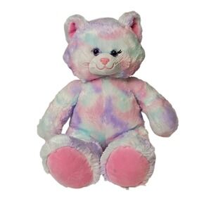 BUILD A BEAR Soft 16" Plush Stuffed Kitty Cat‎ Pastel Rainbow Swirl Cotton Candy